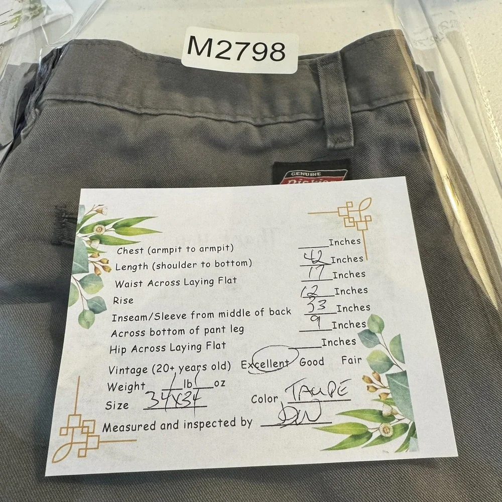 Dickies Pants Mens 33x32 Taupe Work Chino Straight Leg Zip Fly Flat Front